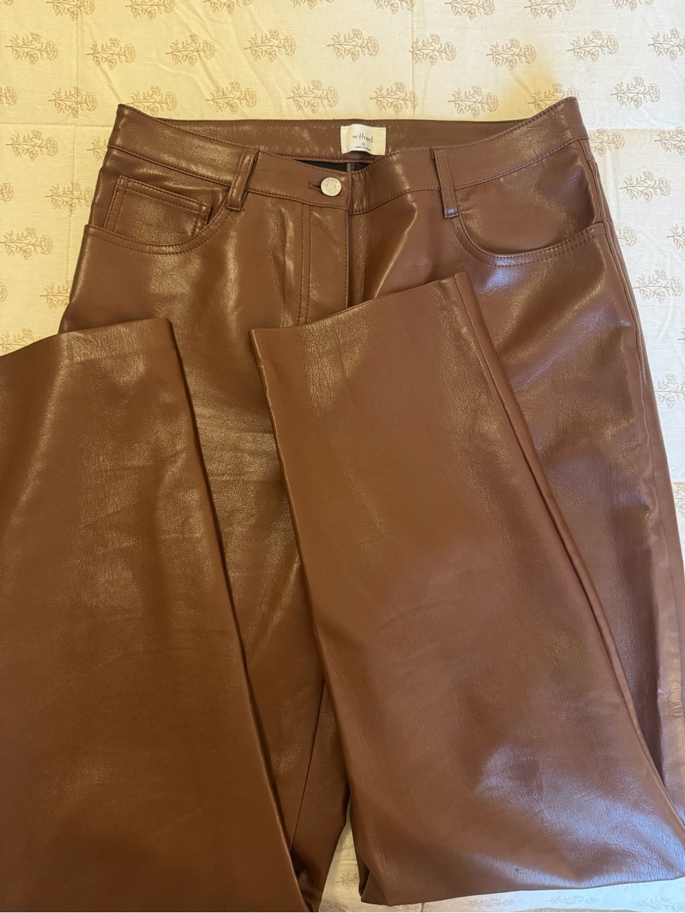 Wilfred Melina Brown Vegan Faux Leather High-Rise Pants (Aritzia)